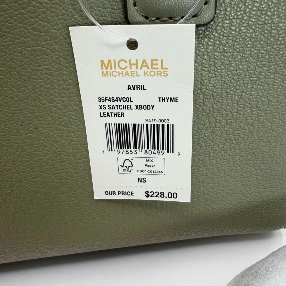 Michael Kors Thyme Green XS Leather Satchel Crossbody NWT - Picture 7 of 10